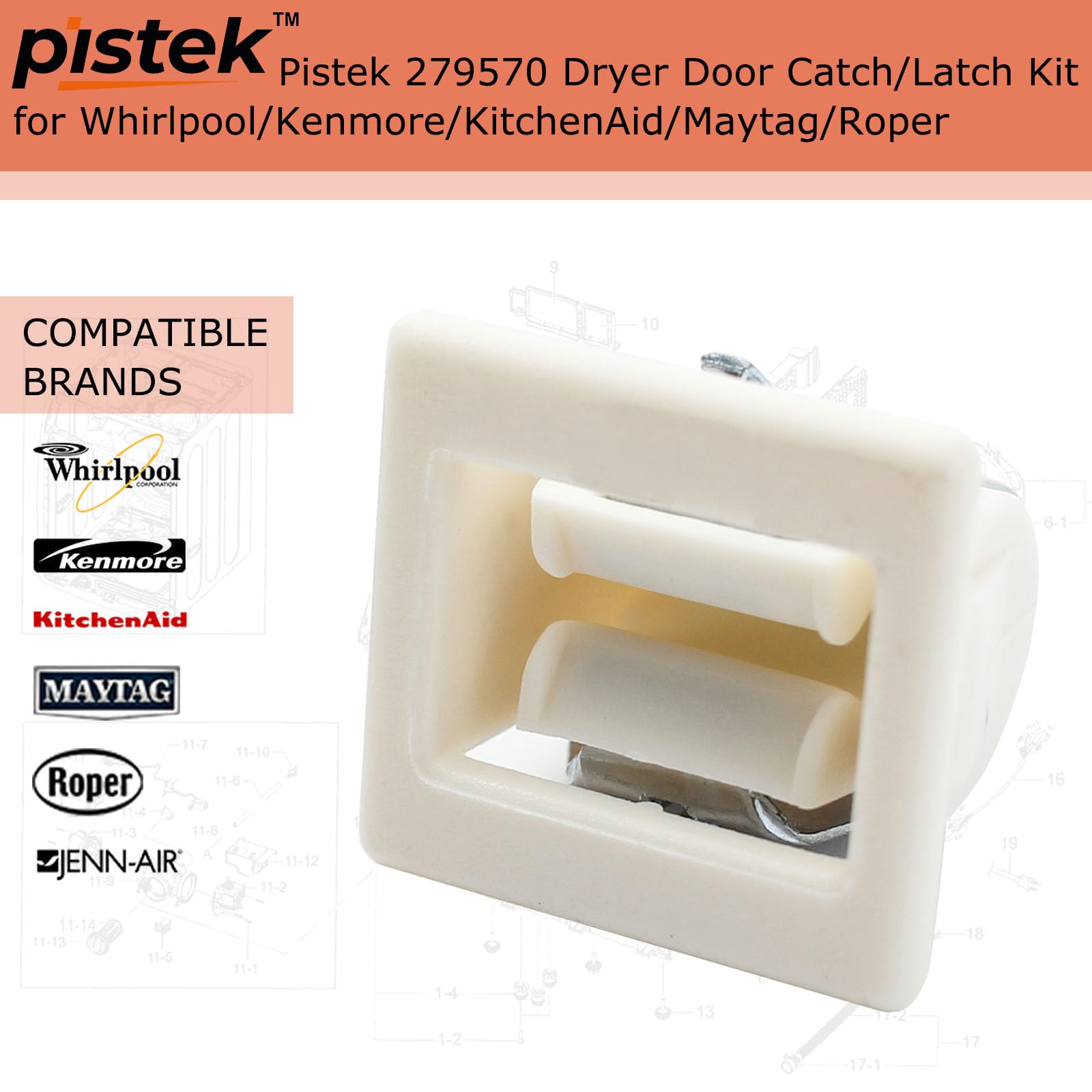 Pistek Universal Dryer Door Catch/Latch Kit for Whirlpool Maytag